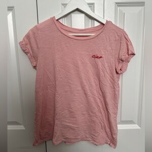 LOFT Pink Scoop Neck Lightweight Tee with Red ‘Ciao’ Embroidery